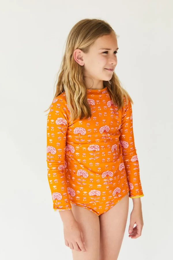 Girls | Kids<Citrine Swim Frannie Set (kids) // Orange-Olive Block Print (reversible)