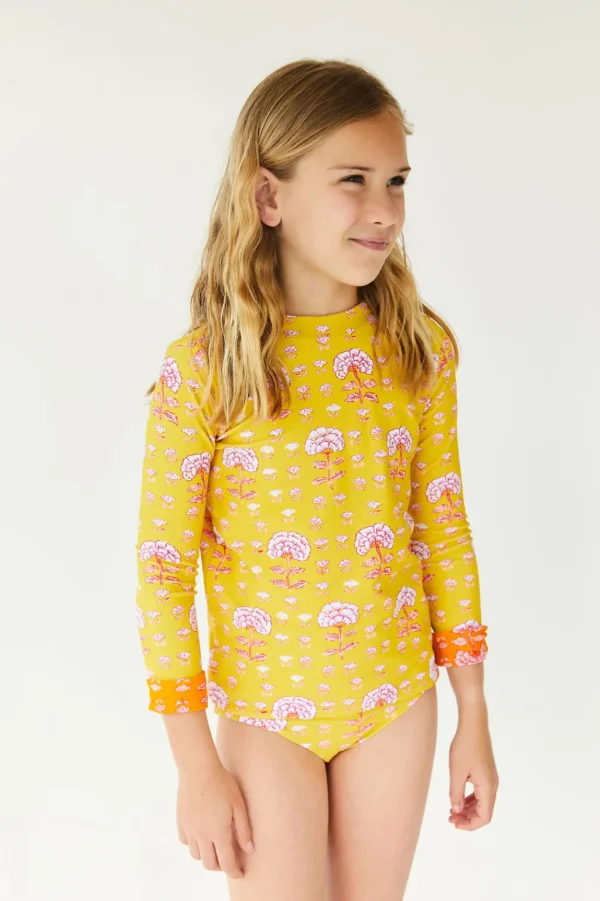 Girls | Kids<Citrine Swim Frannie Set (kids) // Orange-Olive Block Print (reversible)
