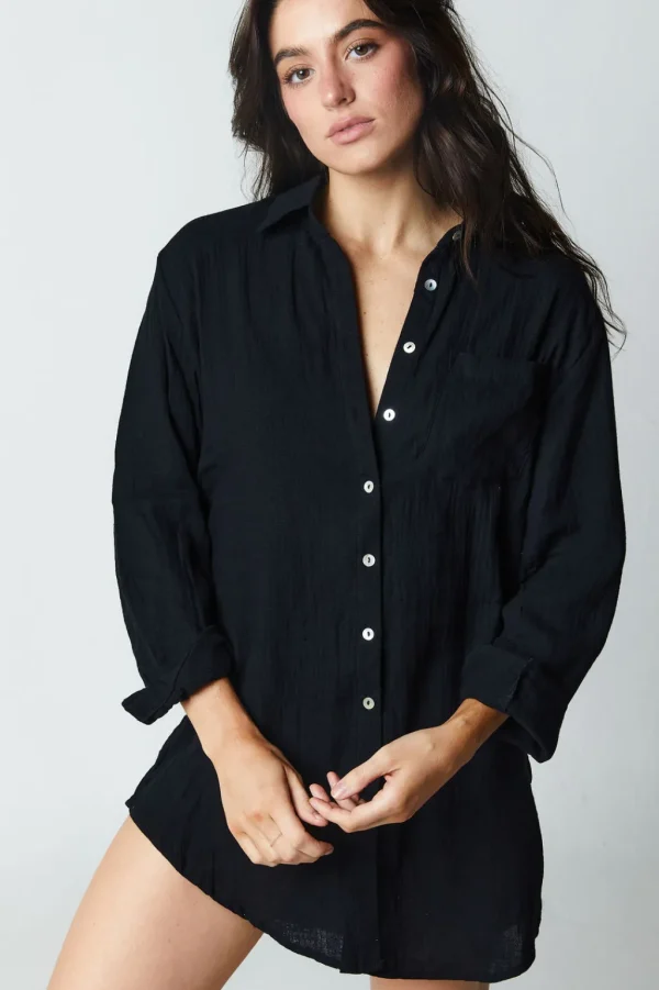 Tops<Citrine Swim Hampton Shirt // Black (gauze)