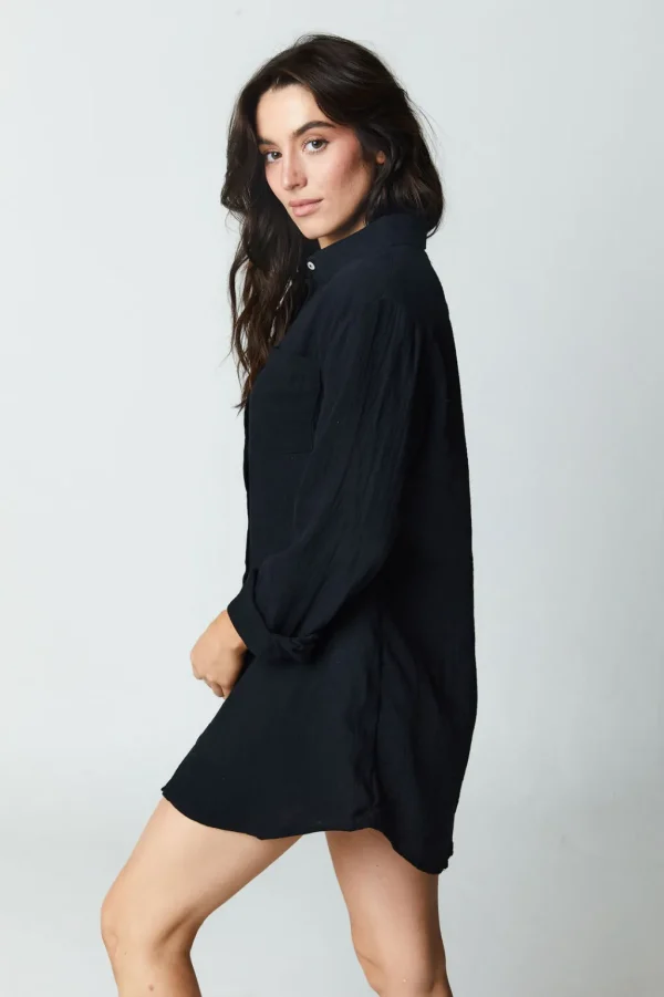 Tops<Citrine Swim Hampton Shirt // Black (gauze)