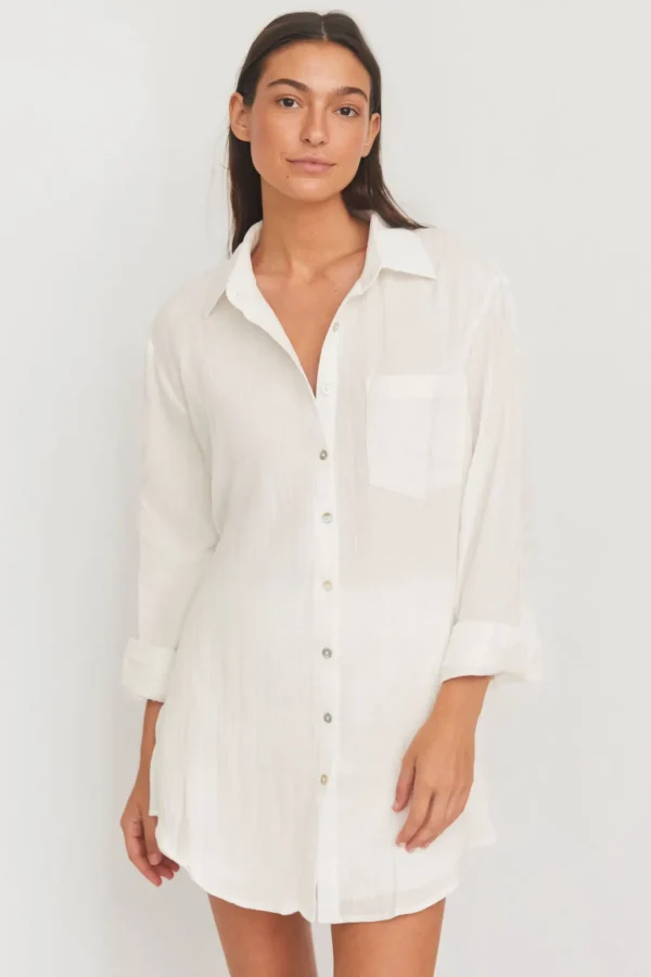 Dresses<Citrine Swim Hampton Shirt Dress // Pearl (gauze)