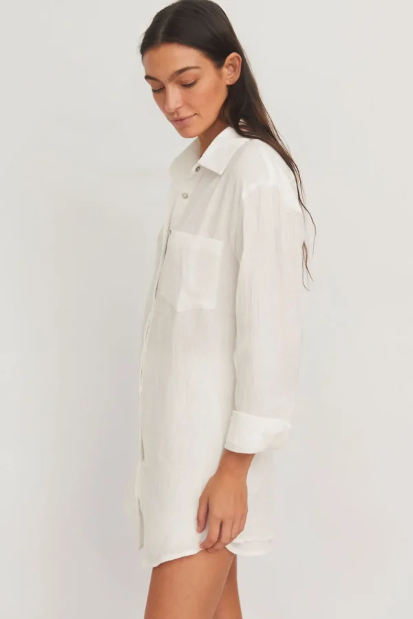 Dresses<Citrine Swim Hampton Shirt Dress // Pearl (gauze)