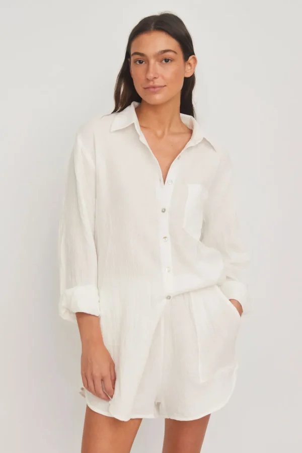 Dresses<Citrine Swim Hampton Shirt Dress // Pearl (gauze)