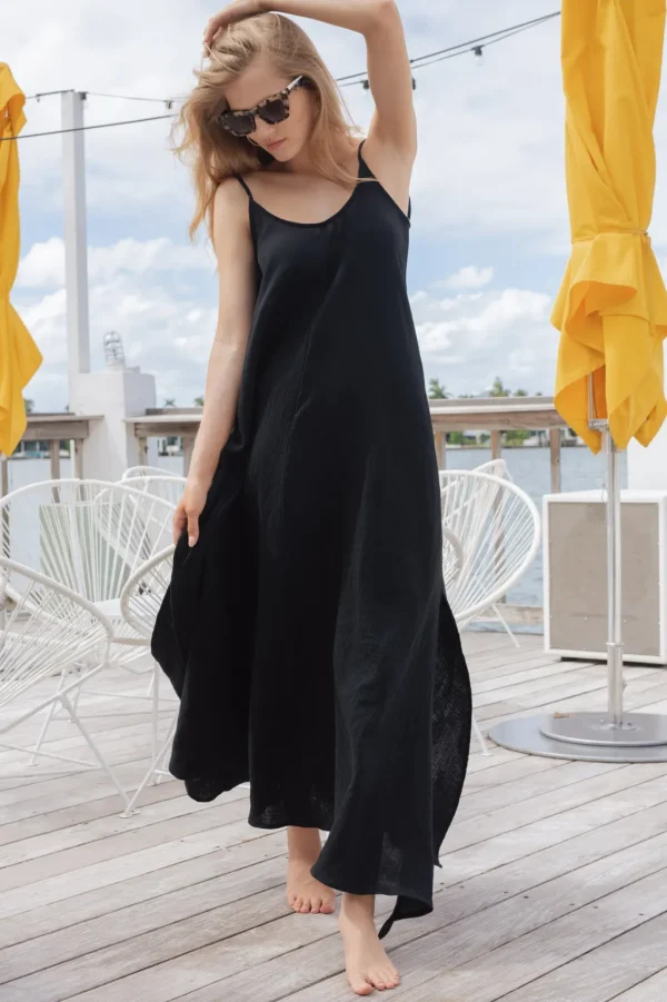 Dresses<Citrine Swim Leta Dress // Black (gauze)