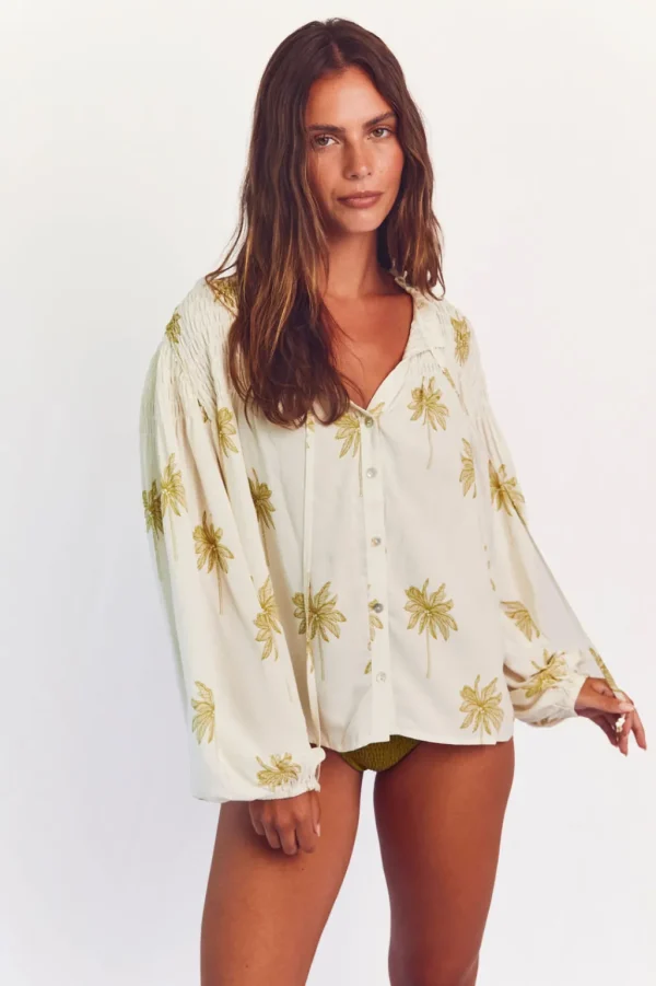 Tops<Citrine Swim Lorelei Blouse // Cream Palmas