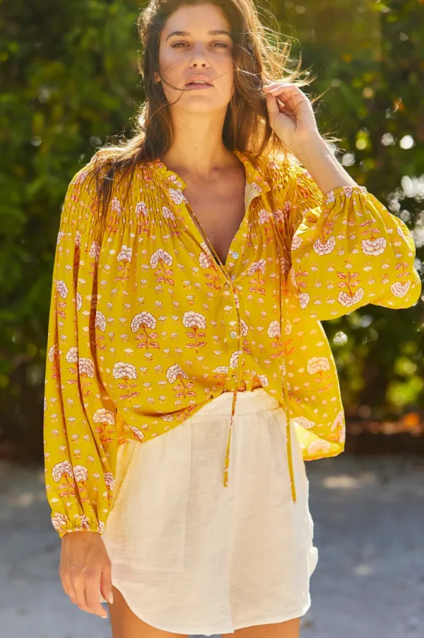 Tops<Citrine Swim Lorelei Blouse // Olive Block Print