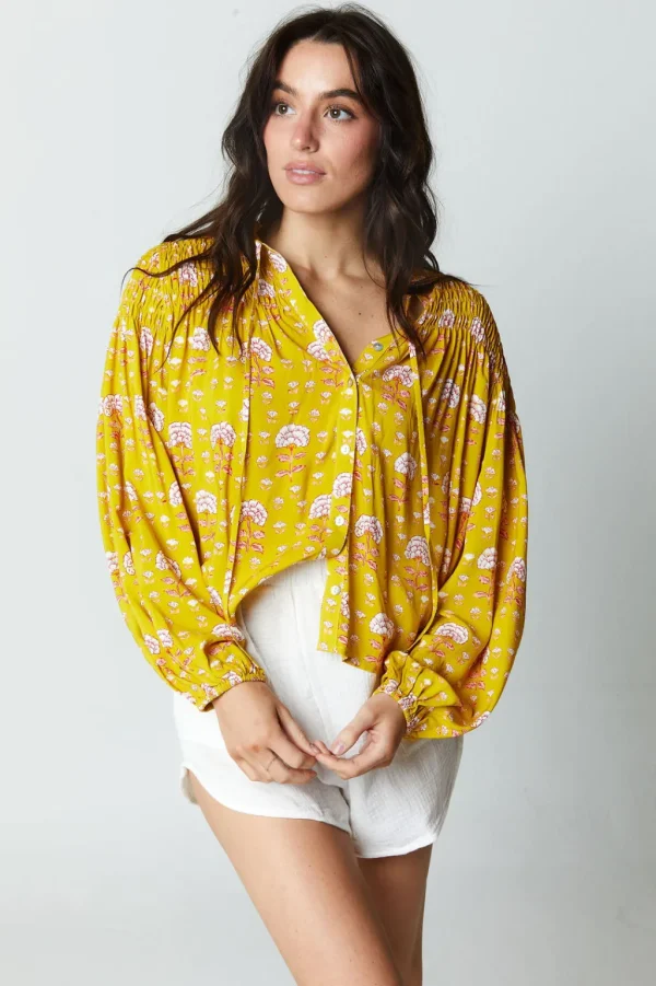 Tops<Citrine Swim Lorelei Blouse // Olive Block Print