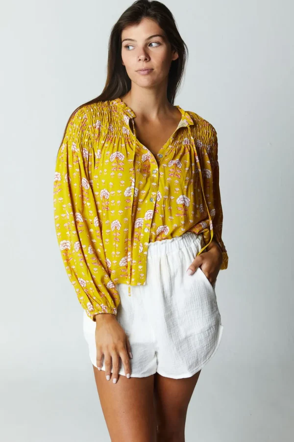 Tops<Citrine Swim Lorelei Blouse // Olive Block Print