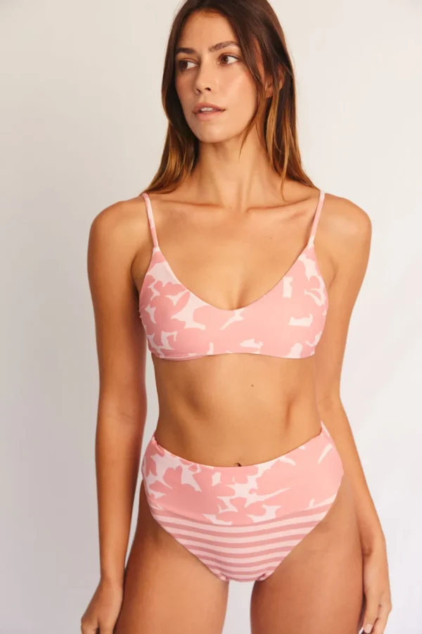 Tops<Citrine Swim Stella Top // Tan Floral/Stripes